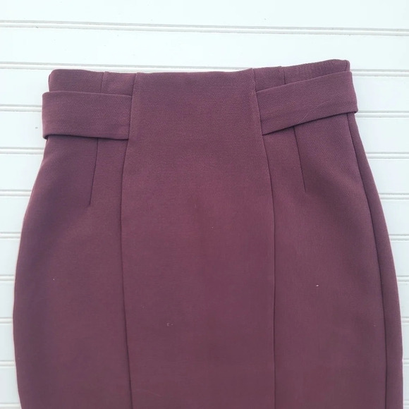 Eva Mendes NY&Co Burgundy Textured Pencil High Waist Skirt Lined Size 0 - Picture 4 of 10